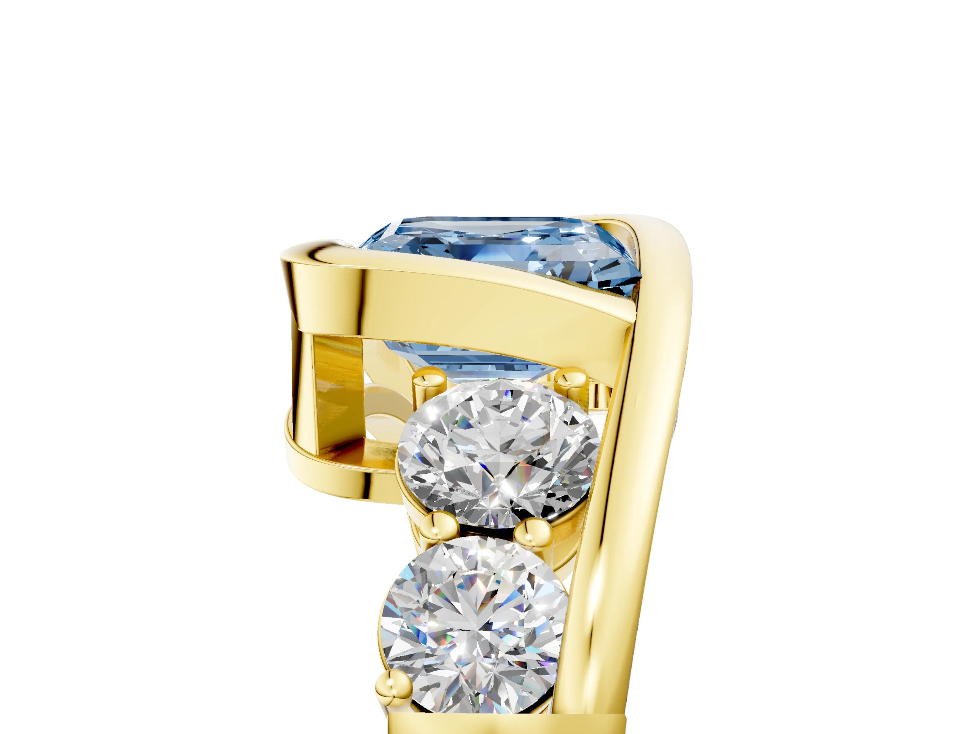 Yellow gold Bezel Set Fancy Blue Asscher Cut Diamond Split Shank Ring_5