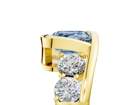Yellow gold Bezel Set Fancy Blue Asscher Cut Diamond Split Shank Ring_5