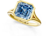 Yellow gold Bezel Set Fancy Blue Asscher  Cut Solitaire Ring with Tapered Band 1