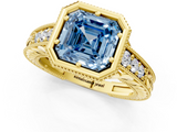 Yellow gold Bezel Set Fancy Blue Asscher  Diamond Milgrain Pave Engagement Ring_19