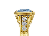 Yellow gold Bezel Set Fancy Blue Asscher  Diamond Milgrain Pave Engagement Ring_23