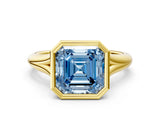 Yellow gold Bezel Set Fancy Blue Asscher  Solitaire Diamond Ring with Smooth Band 1