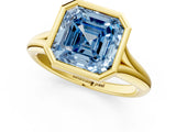 Yellow gold Bezel Set Fancy Blue Asscher  Solitaire Diamond Ring with Smooth Band 2