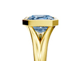 Yellow gold Bezel Set Fancy Blue Asscher  Solitaire Diamond Ring with Smooth Band
