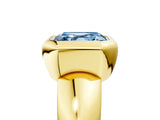 Yellow gold Bezel Set Fancy Blue Asscher  Solitaire Ring with Wide Band 1