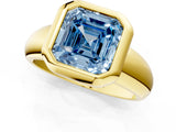 Yellow gold Bezel Set Fancy Blue Asscher  Solitaire Ring with Wide Band 3