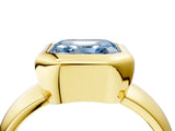 Yellow gold Bezel Set Fancy Blue Asscher  Solitaire Ring with Wide Band