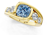 Yellow gold Bezel Set Fancy Blue Cushion Cut Diamond Split Shank Ring_1
