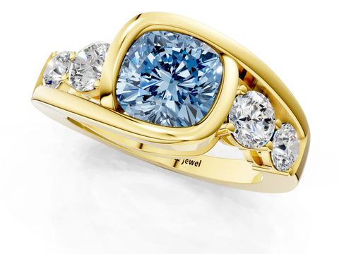 Yellow gold Bezel Set Fancy Blue Cushion Cut Diamond Split Shank Ring_1