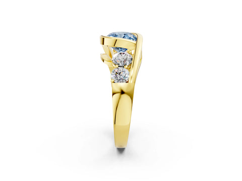 Yellow gold Bezel Set Fancy Blue Cushion Cut Diamond Split Shank Ring_2