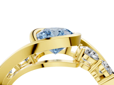 Yellow gold Bezel Set Fancy Blue Cushion Cut Diamond Split Shank Ring_4