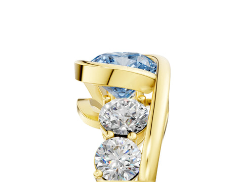 Yellow gold Bezel Set Fancy Blue Cushion Cut Diamond Split Shank Ring_5