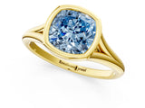 Yellow gold Bezel Set Fancy Blue Cushion  Cut Solitaire Ring with Tapered Band 1