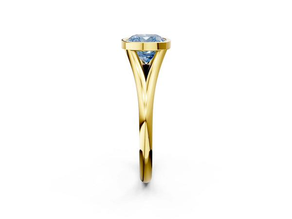 Yellow Gold Cushion Cut Bezel Engagement Ring Setting for Fancy Blue Center