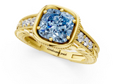Yellow gold Bezel Set Fancy Blue Cushion  Diamond Milgrain Pave Engagement Ring_34