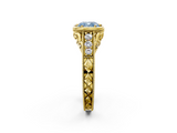 Yellow gold Bezel Set Fancy Blue Cushion  Diamond Milgrain Pave Engagement Ring_35