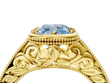 Yellow gold Bezel Set Fancy Blue Cushion  Diamond Milgrain Pave Engagement Ring_37