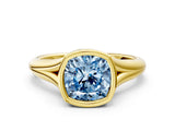 Yellow gold Bezel Set Fancy Blue Cushion  Solitaire Diamond Ring with Smooth Band 1