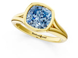 Yellow gold Bezel Set Fancy Blue Cushion  Solitaire Diamond Ring with Smooth Band 2