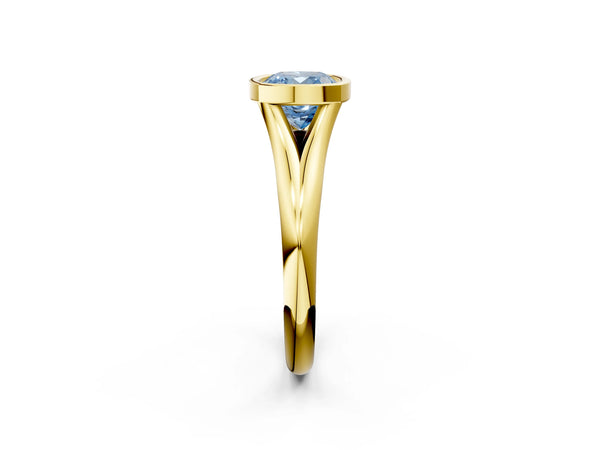 Yellow Gold Cushion Cut Bezel Solitaire Engagement Ring Setting for Fancy Blue Center