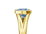 Yellow gold Bezel Set Fancy Blue Cushion  Solitaire Diamond Ring with Smooth Band