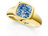 Yellow gold Bezel Set Fancy Blue Cushion  Solitaire Ring with Wide Band 2