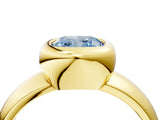 Yellow gold Bezel Set Fancy Blue Cushion  Solitaire Ring with Wide Band 5