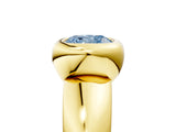 Yellow gold Bezel Set Fancy Blue Cushion  Solitaire Ring with Wide Band