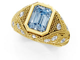 Yellow gold Bezel Set Fancy Blue Emerald Cut Diamond Milgrain Band Ring_1