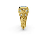 Yellow gold Bezel Set Fancy Blue Emerald Cut Diamond Milgrain Band Ring_2