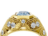 Yellow gold Bezel Set Fancy Blue Emerald Cut Diamond Milgrain Band Ring_4