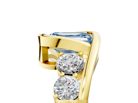 Yellow gold Bezel Set Fancy Blue Emerald Cut Diamond Split Shank Ring_5
