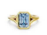 Yellow gold Bezel Set Fancy Blue Emerald  Cut Solitaire Ring with Tapered Band 1