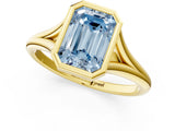 Yellow gold Bezel Set Fancy Blue Emerald  Cut Solitaire Ring with Tapered Band 2