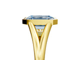 Yellow gold Bezel Set Fancy Blue Emerald  Cut Solitaire Ring with Tapered Band