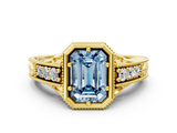 Yellow gold Bezel Set Fancy Blue Emerald  Diamond Milgrain Pave Engagement Ring_33