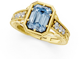 Yellow gold Bezel Set Fancy Blue Emerald  Diamond Milgrain Pave Engagement Ring_34