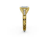 Yellow gold Bezel Set Fancy Blue Emerald  Diamond Milgrain Pave Engagement Ring_35