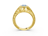 Yellow gold Bezel Set Fancy Blue Emerald  Diamond Milgrain Pave Engagement Ring_36