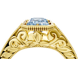 Yellow gold Bezel Set Fancy Blue Emerald  Diamond Milgrain Pave Engagement Ring_37