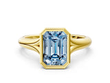 Yellow gold Bezel Set Fancy Blue Emerald  Solitaire Diamond Ring with Smooth Band 1