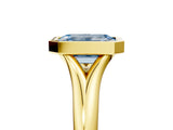 Yellow gold Bezel Set Fancy Blue Emerald  Solitaire Diamond Ring with Smooth Band