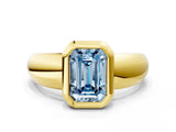 Yellow gold Bezel Set Fancy Blue Emerald  Solitaire Ring with Wide Band 1