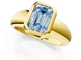 Yellow gold Bezel Set Fancy Blue Emerald  Solitaire Ring with Wide Band 2