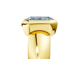 Yellow gold Bezel Set Fancy Blue Emerald  Solitaire Ring with Wide Band