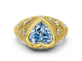 Yellow gold Bezel Set Fancy Blue Heart Cut Diamond Milgrain Band Ring