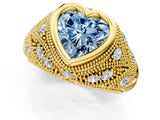 Yellow gold Bezel Set Fancy Blue Heart Cut Diamond Milgrain Band Ring_1