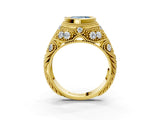 Yellow gold Bezel Set Fancy Blue Heart Cut Diamond Milgrain Band Ring_3
