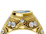 Yellow gold Bezel Set Fancy Blue Heart Cut Diamond Milgrain Band Ring_4