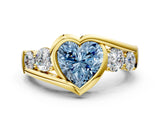 Yellow gold Bezel Set Fancy Blue Heart Cut Diamond Split Shank Ring